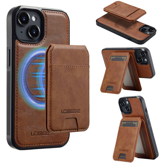 For iPhone 13 mini LC.IMEEKE L3 Series Detachable RFID Card Bag Magsafe Phone Case(Brown)