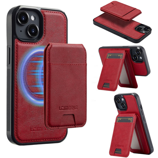 For iPhone 13 mini LC.IMEEKE L3 Series Detachable RFID Card Bag Magsafe Phone Case(Red)