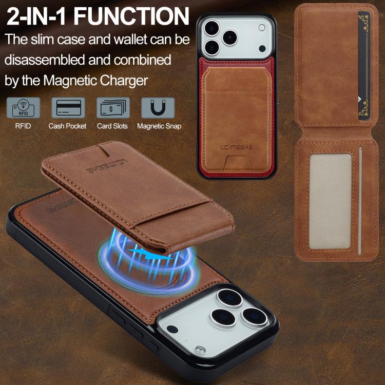 For iPhone 17 Pro LC.IMEEKE L3 Series Detachable RFID Card Bag Magsafe Phone Case(Brown) - iPhone 17 Pro Cases by LC.IMEEKE | Online Shopping UK | buy2fix