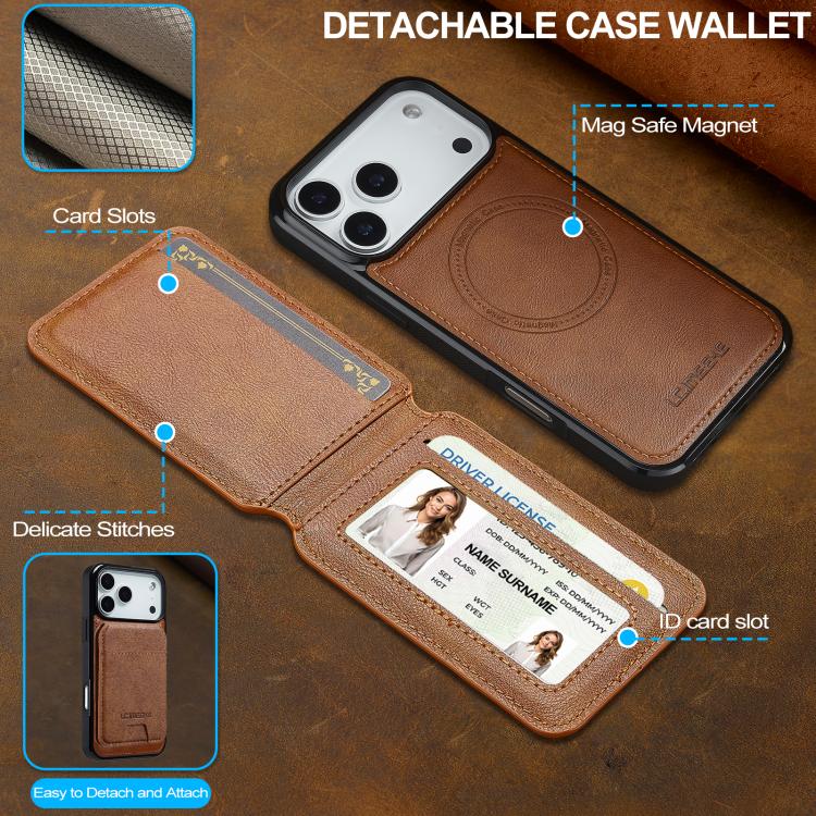 For iPhone 17 Pro LC.IMEEKE L3 Series Detachable RFID Card Bag Magsafe Phone Case(Brown) - iPhone 17 Pro Cases by LC.IMEEKE | Online Shopping UK | buy2fix