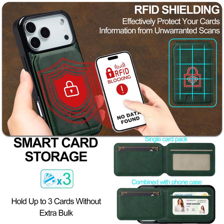 For iPhone 17 Pro LC.IMEEKE L3 Series Detachable RFID Card Bag Magsafe Phone Case(Green) - iPhone 17 Pro Cases by LC.IMEEKE | Online Shopping UK | buy2fix