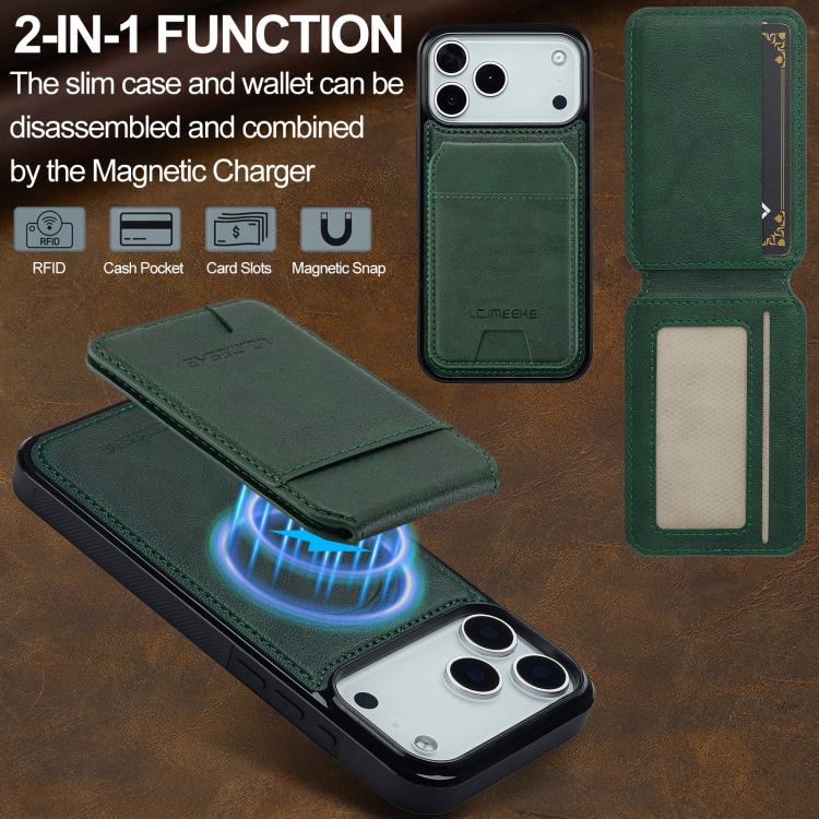 For iPhone 17 Pro LC.IMEEKE L3 Series Detachable RFID Card Bag Magsafe Phone Case(Green) - iPhone 17 Pro Cases by LC.IMEEKE | Online Shopping UK | buy2fix