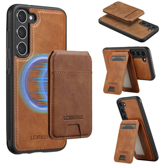 For Samsung Galaxy S25+ 5G LC.IMEEKE L3 Series Detachable RFID Card Bag Magsafe Phone Case(Brown)