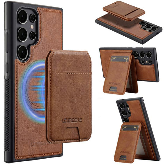 For Samsung Galaxy S26 Ultra 5G LC.IMEEKE L3 Series Detachable RFID Card Bag Magsafe Phone Case(Brown)