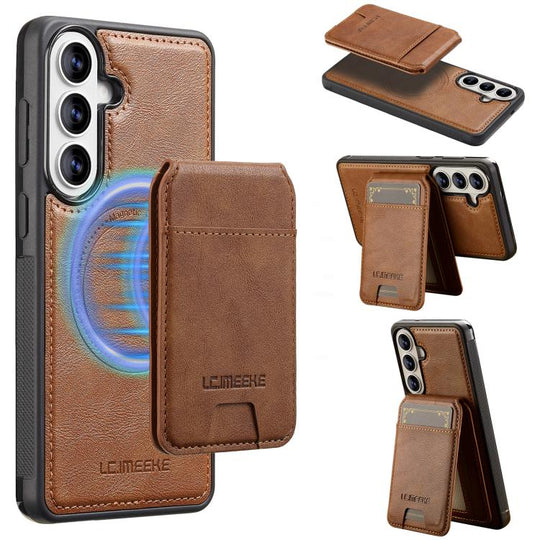 For Samsung Galaxy S26 5G LC.IMEEKE L3 Series Detachable RFID Card Bag Magsafe Phone Case(Brown)