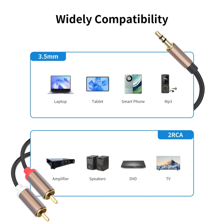 3.5mm Male to 2 RCA Male Audio Cable Amplifier Connector, Length:2m(Black Grey) by buy2fix