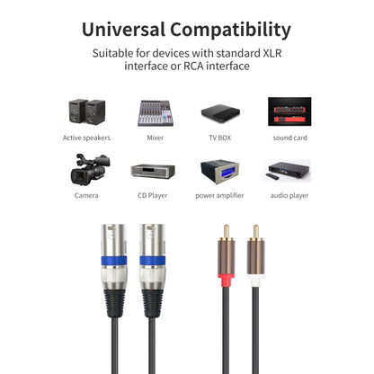 2 RCA Male to 2 XLR 3pin Male Audio Cable, Length:1.5m(Black Silver) by buy2fix