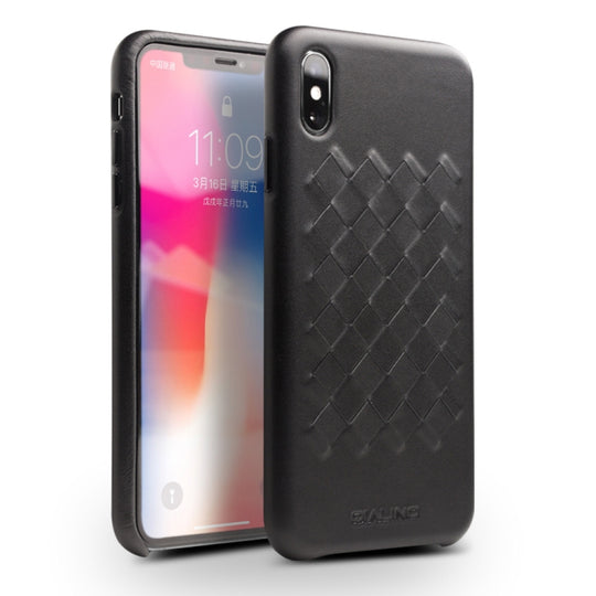 For iPhone XS QIALINO Shockproof Weave Cowhide Leather Protective Case(Black)