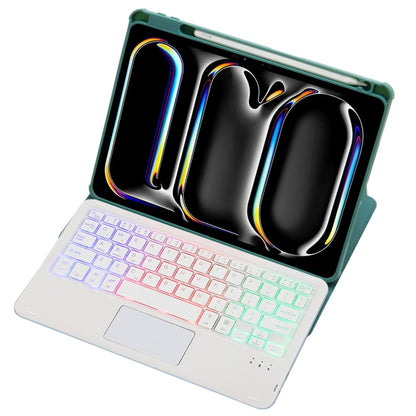 For iPad Pro 11 2024 L13-AS 360 Rotation Acrylic Transparent Bluetooth Keyboard Leather Case With Touch Control / Backlight(Green) - For iPad Pro by buy2fix | Online Shopping UK | buy2fix