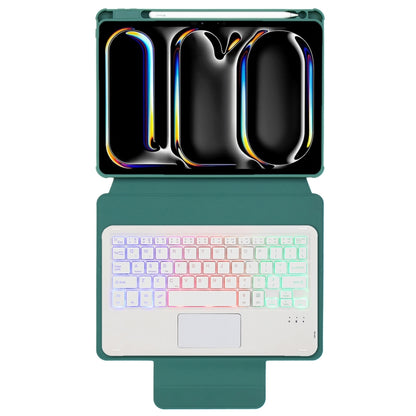 For iPad Pro 11 2024 L13-AS 360 Rotation Acrylic Transparent Bluetooth Keyboard Leather Case With Touch Control / Backlight(Green) - For iPad Pro by buy2fix | Online Shopping UK | buy2fix