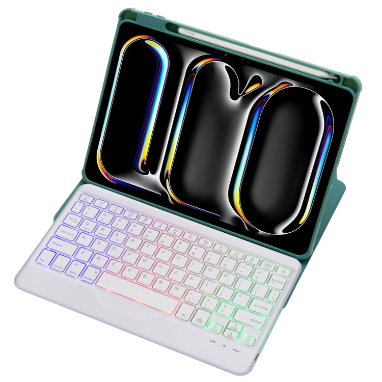 For iPad Pro 11 2024 L13-BS 360 Rotation Acrylic Transparent Bluetooth Keyboard Leather Case with Backlight(Green) - For iPad Pro by buy2fix | Online Shopping UK | buy2fix