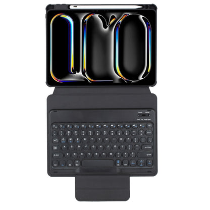 For iPad Pro 11 2024 YL13 360 Rotation Acrylic Transparent Round Keycap Bluetooth Keyboard Leather Case(Black) - For iPad Pro by buy2fix | Online Shopping UK | buy2fix