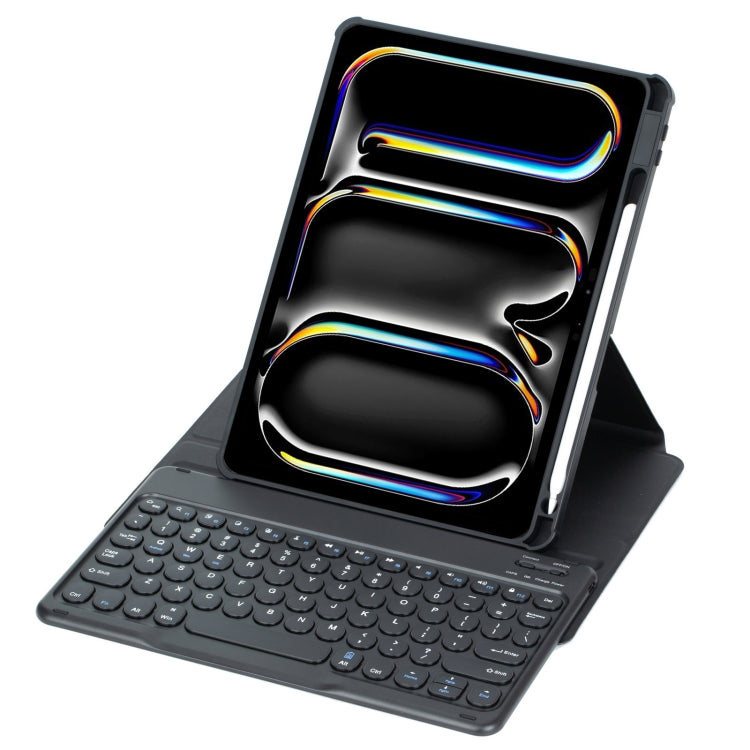 For iPad Pro 11 2024 YL13 360 Rotation Acrylic Transparent Round Keycap Bluetooth Keyboard Leather Case(Black) - For iPad Pro by buy2fix | Online Shopping UK | buy2fix