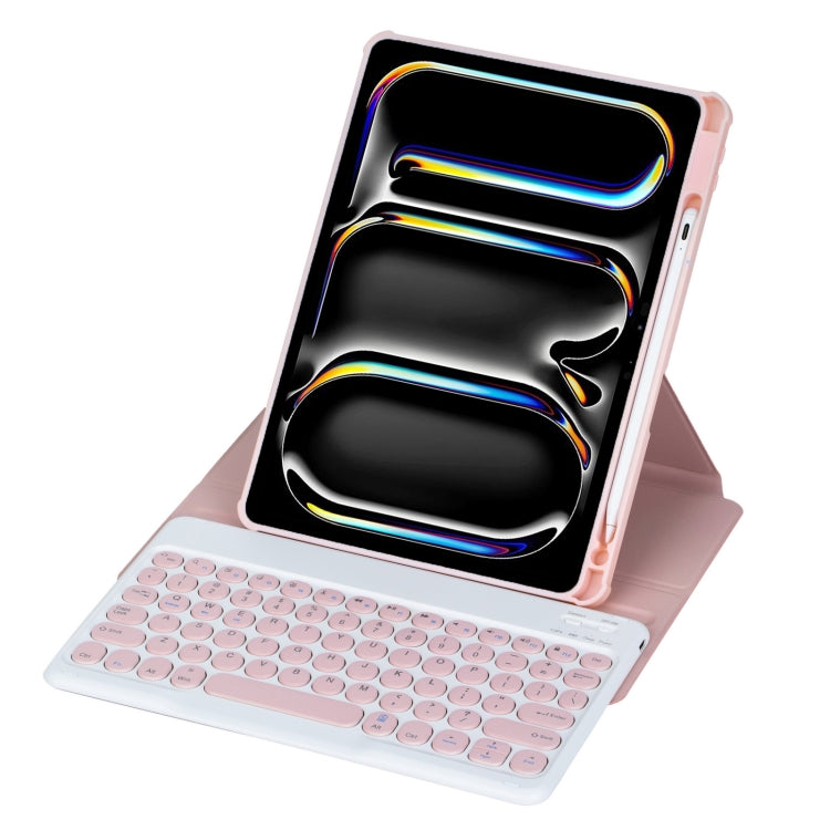 For iPad Pro 11 2024 YL13 360 Rotation Acrylic Transparent Round Keycap Bluetooth Keyboard Leather Case(Pink) - For iPad Pro by buy2fix | Online Shopping UK | buy2fix