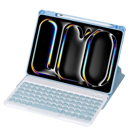 For iPad Pro 11 2024 YL13 360 Rotation Acrylic Transparent Round Keycap Bluetooth Keyboard Leather Case(Blue) - For iPad Pro by buy2fix | Online Shopping UK | buy2fix
