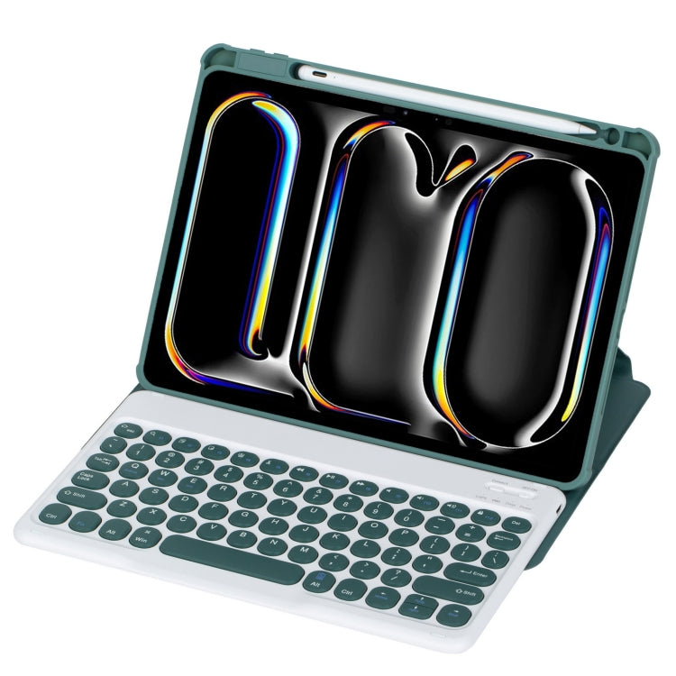 For iPad Pro 11 2024 YL13 360 Rotation Acrylic Transparent Round Keycap Bluetooth Keyboard Leather Case(Green) - For iPad Pro by buy2fix | Online Shopping UK | buy2fix