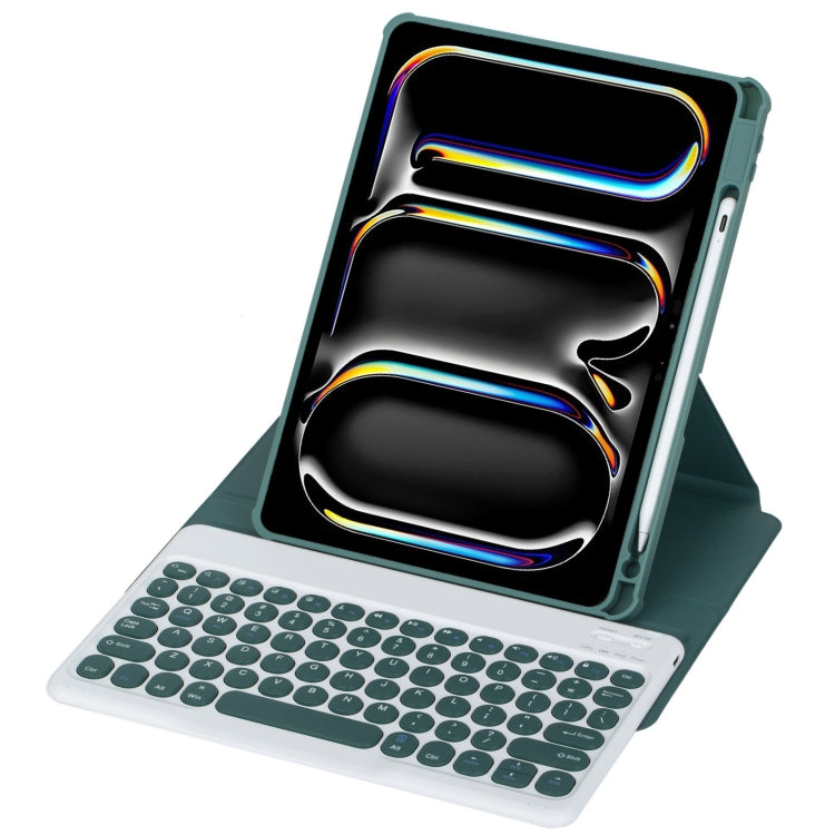For iPad Pro 11 2024 YL13 360 Rotation Acrylic Transparent Round Keycap Bluetooth Keyboard Leather Case(Green) - For iPad Pro by buy2fix | Online Shopping UK | buy2fix