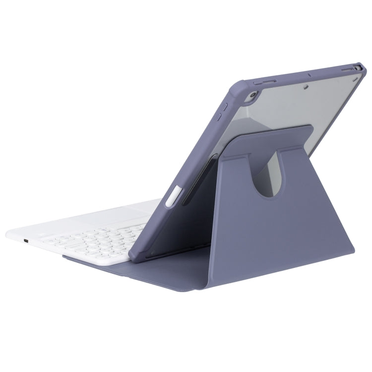 For iPad Pro 11 2024 YL13 360 Rotation Acrylic Transparent Round Keycap Bluetooth Keyboard Leather Case(Purple) - For iPad Pro by buy2fix | Online Shopping UK | buy2fix