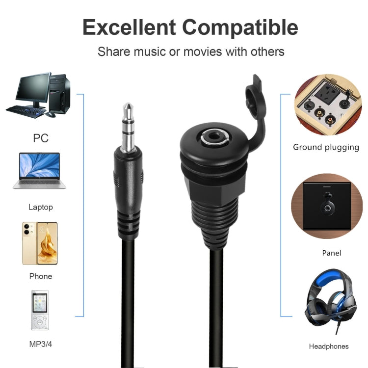 3.5mmTRS Stereo Thread Fixed Embedded Ground Plug Panel Audio Cable, Length: 0.3m(Female to Female) - Video & Audio Cable by buy2fix | Online Shopping UK | buy2fix