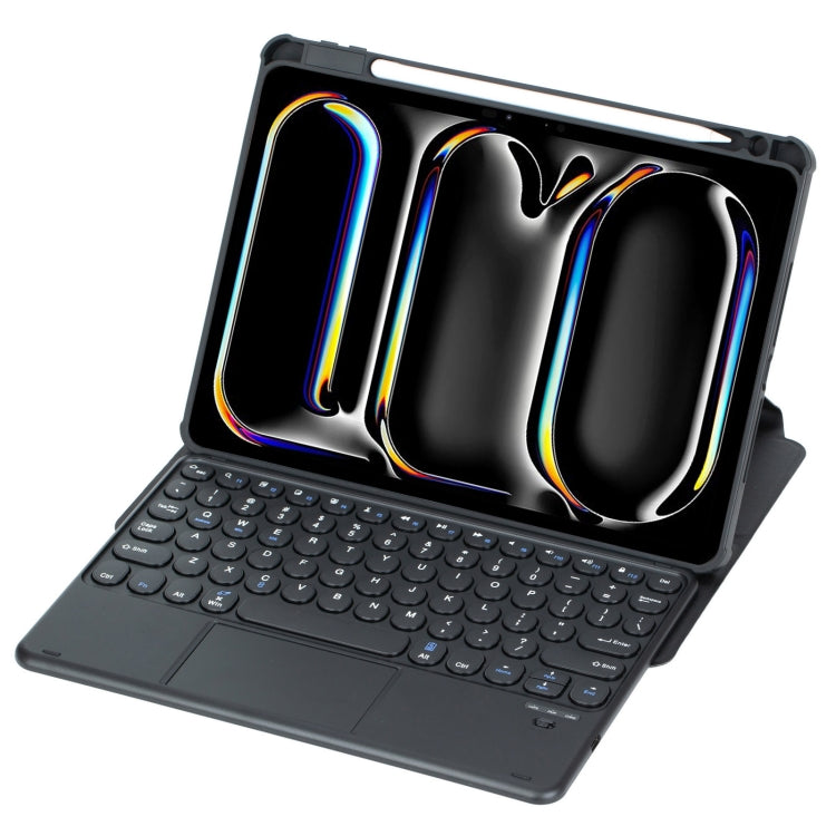 For iPad Pro 11 2024 YL13-A 360 Rotation Acrylic Transparent Round Keycap Bluetooth Keyboard Leather Case With Touch Control(Black) - For iPad Pro by buy2fix | Online Shopping UK | buy2fix