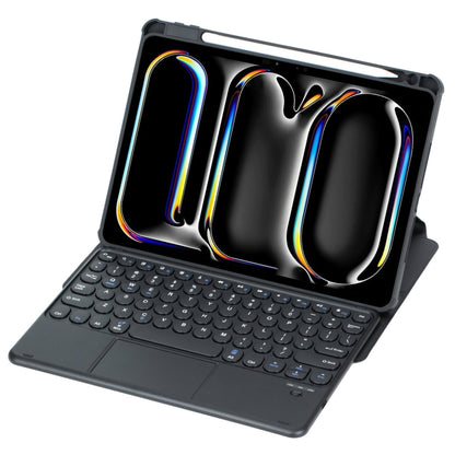 For iPad Pro 11 2024 YL13-A 360 Rotation Acrylic Transparent Round Keycap Bluetooth Keyboard Leather Case With Touch Control(Black) - For iPad Pro by buy2fix | Online Shopping UK | buy2fix