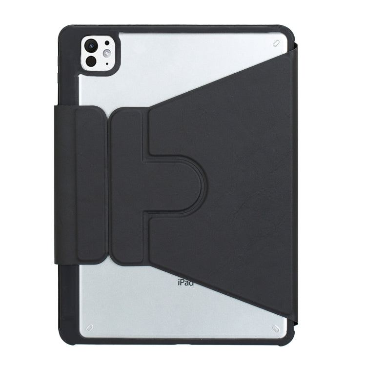For iPad Pro 11 2024 YL13-A 360 Rotation Acrylic Transparent Round Keycap Bluetooth Keyboard Leather Case With Touch Control(Black) - For iPad Pro by buy2fix | Online Shopping UK | buy2fix