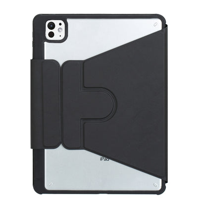 For iPad Pro 11 2024 YL13-A 360 Rotation Acrylic Transparent Round Keycap Bluetooth Keyboard Leather Case With Touch Control(Black) - For iPad Pro by buy2fix | Online Shopping UK | buy2fix