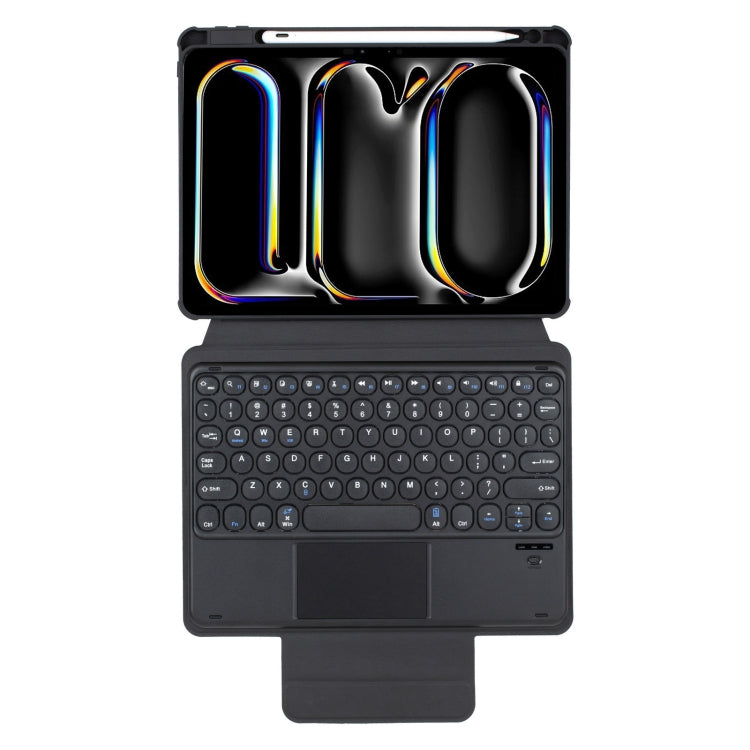 For iPad Pro 11 2024 YL13-A 360 Rotation Acrylic Transparent Round Keycap Bluetooth Keyboard Leather Case With Touch Control(Black) - For iPad Pro by buy2fix | Online Shopping UK | buy2fix