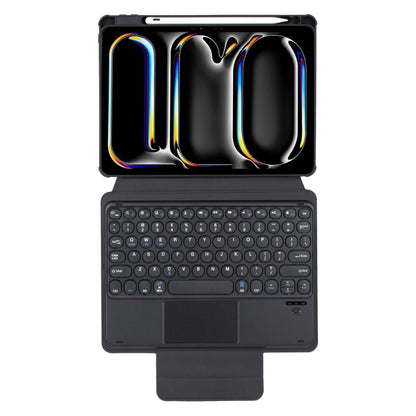 For iPad Pro 11 2024 YL13-A 360 Rotation Acrylic Transparent Round Keycap Bluetooth Keyboard Leather Case With Touch Control(Black) - For iPad Pro by buy2fix | Online Shopping UK | buy2fix
