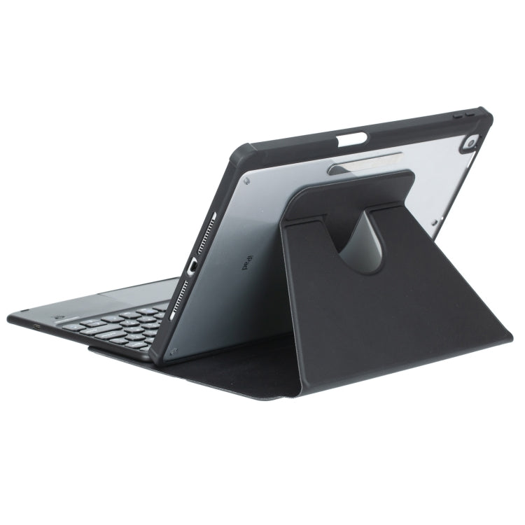 For iPad Pro 11 2024 YL13-A 360 Rotation Acrylic Transparent Round Keycap Bluetooth Keyboard Leather Case With Touch Control(Black) - For iPad Pro by buy2fix | Online Shopping UK | buy2fix