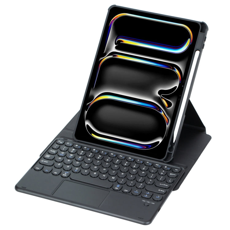For iPad Pro 11 2024 YL13-A 360 Rotation Acrylic Transparent Round Keycap Bluetooth Keyboard Leather Case With Touch Control(Black) - For iPad Pro by buy2fix | Online Shopping UK | buy2fix