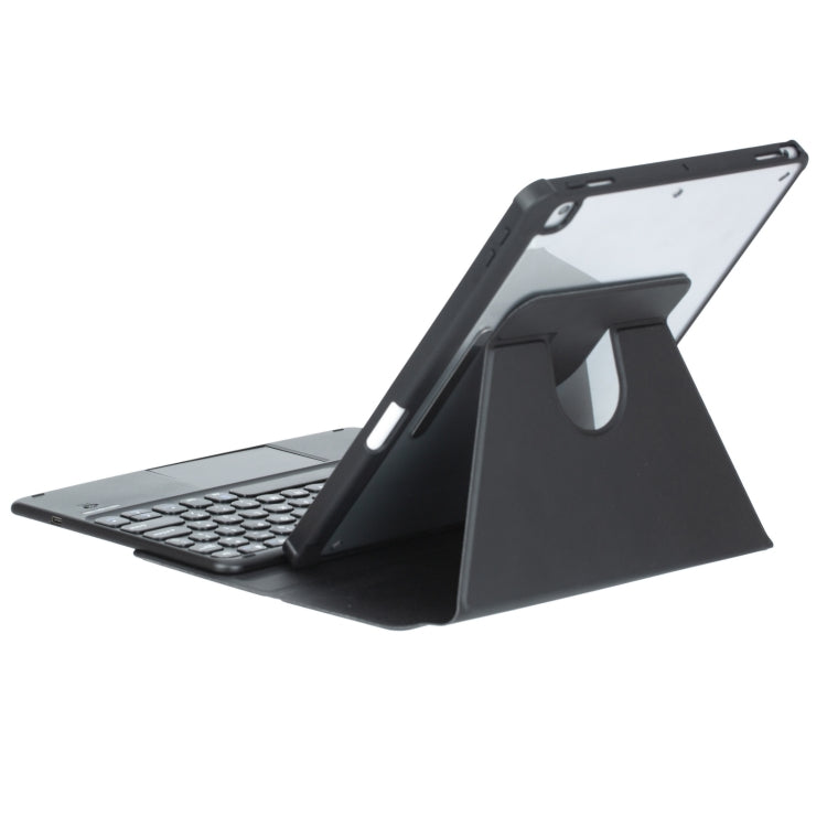 For iPad Pro 11 2024 YL13-A 360 Rotation Acrylic Transparent Round Keycap Bluetooth Keyboard Leather Case With Touch Control(Black) - For iPad Pro by buy2fix | Online Shopping UK | buy2fix