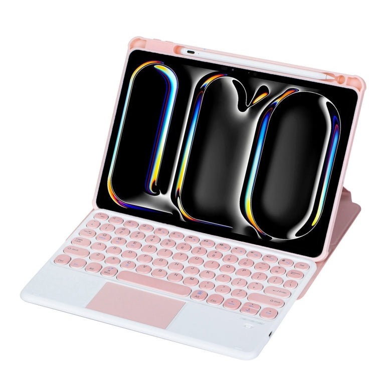 For iPad Pro 11 2024 YL13-A 360 Rotation Acrylic Transparent Round Keycap Bluetooth Keyboard Leather Case With Touch Control(Pink) - For iPad Pro by buy2fix | Online Shopping UK | buy2fix
