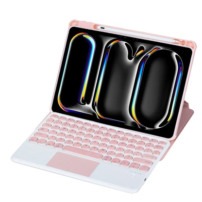 For iPad Pro 11 2024 YL13-A 360 Rotation Acrylic Transparent Round Keycap Bluetooth Keyboard Leather Case With Touch Control(Pink) - For iPad Pro by buy2fix | Online Shopping UK | buy2fix