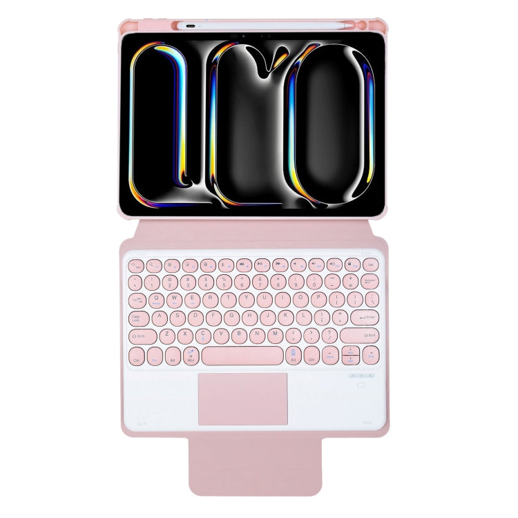 For iPad Pro 11 2024 YL13-A 360 Rotation Acrylic Transparent Round Keycap Bluetooth Keyboard Leather Case With Touch Control(Pink) - For iPad Pro by buy2fix | Online Shopping UK | buy2fix