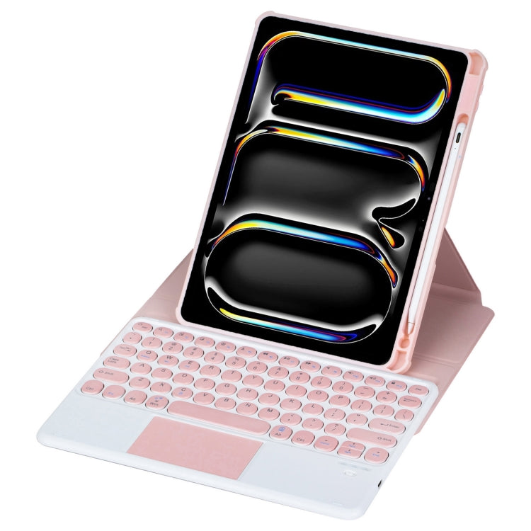 For iPad Pro 11 2024 YL13-A 360 Rotation Acrylic Transparent Round Keycap Bluetooth Keyboard Leather Case With Touch Control(Pink) - For iPad Pro by buy2fix | Online Shopping UK | buy2fix