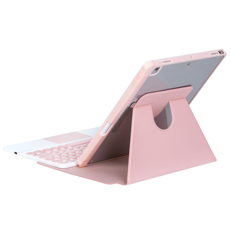 For iPad Pro 11 2024 YL13-A 360 Rotation Acrylic Transparent Round Keycap Bluetooth Keyboard Leather Case With Touch Control(Pink) - For iPad Pro by buy2fix | Online Shopping UK | buy2fix