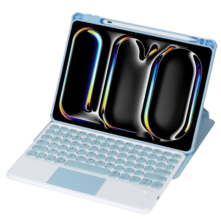 For iPad Pro 11 2024 YL13-A 360 Rotation Acrylic Transparent Round Keycap Bluetooth Keyboard Leather Case With Touch Control(Blue) - For iPad Pro by buy2fix | Online Shopping UK | buy2fix