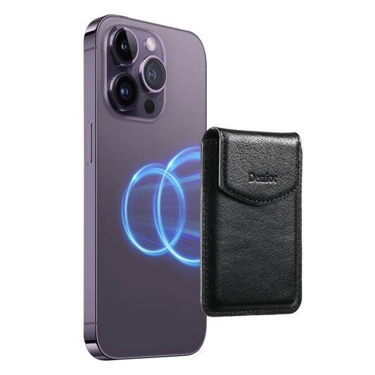 Denior V14 MagSafe Magnetic Phone Genuine Leather Card Sleeve(Black) - Adhesive Card Holders by Denior | Online Shopping UK | buy2fix