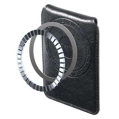 Denior V14 MagSafe Magnetic Phone Genuine Leather Card Sleeve(Black) - Adhesive Card Holders by Denior | Online Shopping UK | buy2fix