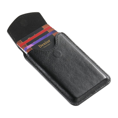 Denior V14 MagSafe Magnetic Phone Genuine Leather Card Sleeve(Black) - Adhesive Card Holders by Denior | Online Shopping UK | buy2fix