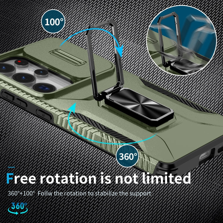 For Samsung Galaxy S25 Ultra 5G Sliding Camshield Holder Phone Case(Alpine Green) by buy2fix