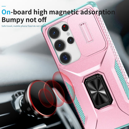 For Samsung Galaxy S25 Ultra 5G Sliding Camshield Holder Phone Case(Pink + Grey Green) by buy2fix