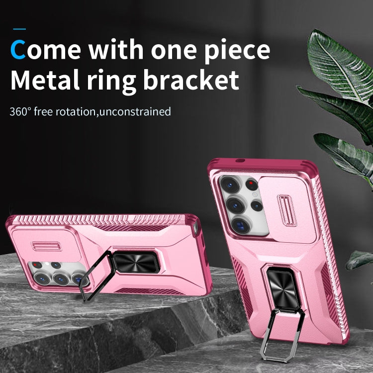 For Samsung Galaxy S25 Ultra 5G Sliding Camshield Holder Phone Case(Pink + Rose Red) by buy2fix