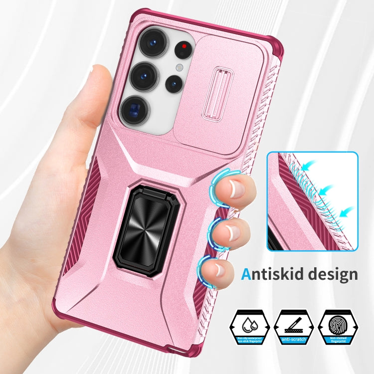 For Samsung Galaxy S25 Ultra 5G Sliding Camshield Holder Phone Case(Pink + Rose Red) by buy2fix