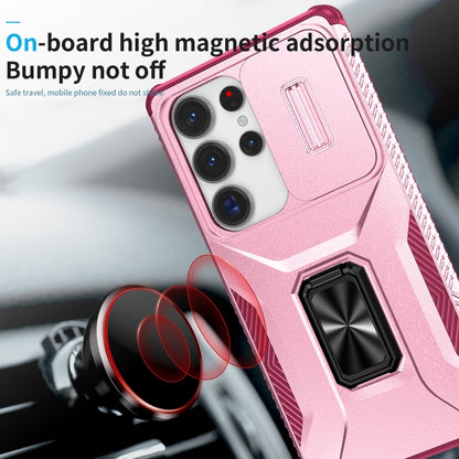 For Samsung Galaxy S25 Ultra 5G Sliding Camshield Holder Phone Case(Pink + Rose Red) by buy2fix