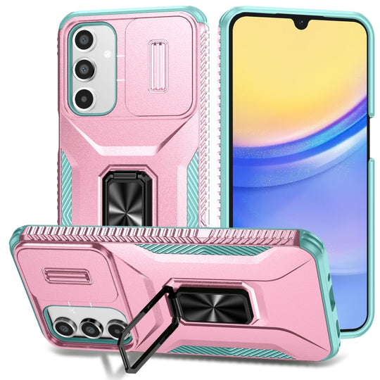 For Samsung Galaxy A16 Sliding Camshield Holder Phone Case(Pink + Grey Green)