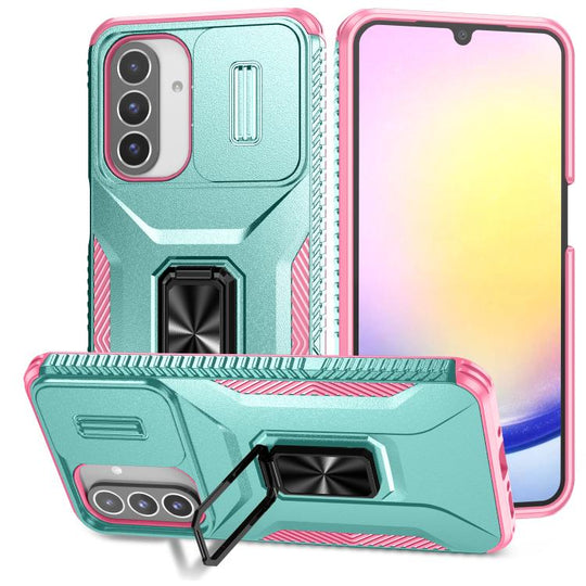 For Samsung Galaxy A17 5G / A26 5G Sliding Camshield Holder Phone Case(Grey Green + Pink)