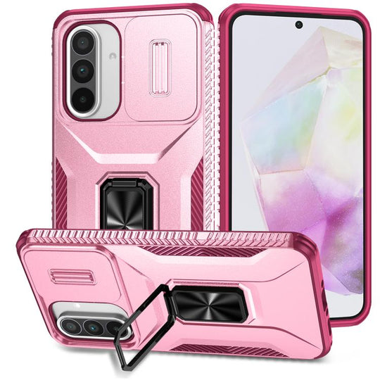 For Samsung Galaxy A36 / A37 / A56 Sliding Camshield Holder Phone Case(Pink + Rose Red)