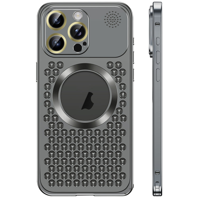 For iPhone 16 Pro Max Spring Buckle MagSafe Magnetic Metal Aromatherapy Phone Case(Black) - iPhone 16 Pro Cases by buy2fix | Online Shopping UK | buy2fix